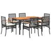 vidaXL Set de comedor de jard&iacute;n 7 pzas y cojines rat&aacute;n sint&eacute;tico negro