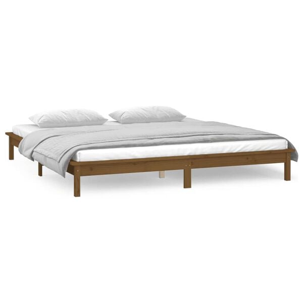 vidaXL Estructura de cama con LED madera maciza marr&oacute;n miel 140x190 cm
