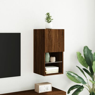 vidaXL Mueble para TV con luces LED roble marrón 30,5x30x60 cm