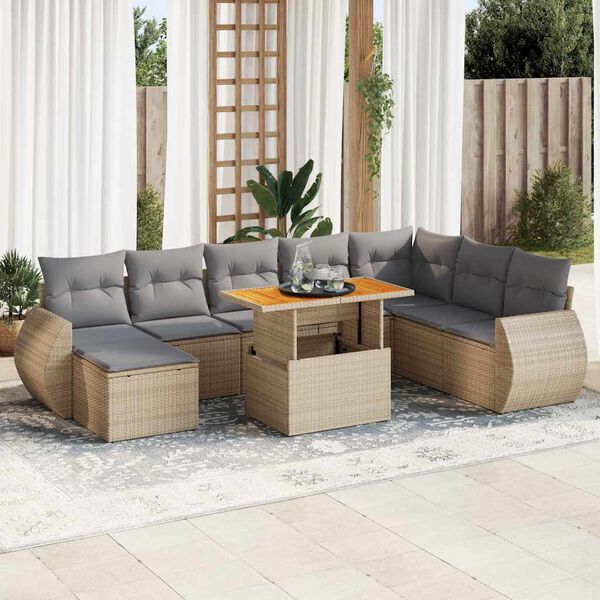 vidaXL Set de sof&aacute;s de jard&iacute;n con cojines 9 pzas rat&aacute;n sint&eacute;tico beige