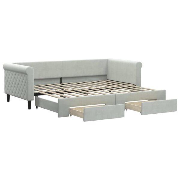 vidaXL Sof&aacute; cama nido con cajones terciopelo gris claro 90x200 cm