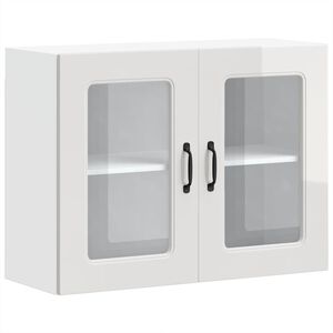 vidaXL Armario de cocina de pared con puerta de cristal "Kalmar" de, madera de ingenier&iacute;a blanca brillante