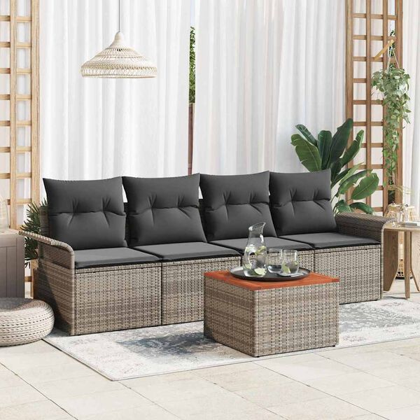 vidaXL Conjunto de sofás de jardín 5 pcs Gris ratán sintético
