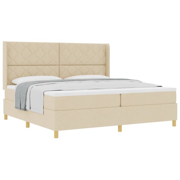 vidaXL Cama tipo Box Spring con colch&oacute;n Crema 200 x 200 cm tela