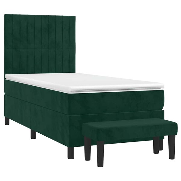 vidaXL Cama box spring con colch&oacute;n terciopelo verde oscuro 100x200 cm
