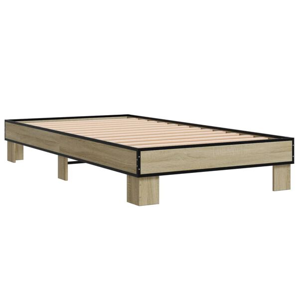 vidaXL Estructura cama madera ingenier&iacute;a metal roble Sonoma 100x200 cm