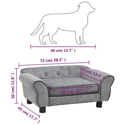 vidaXL Sofá para perros felpa gris 72x45x30 cm