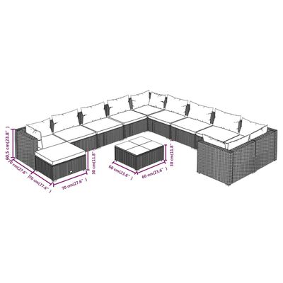vidaXL Set de muebles de jardín 12 pzas cojines ratán sintético negro