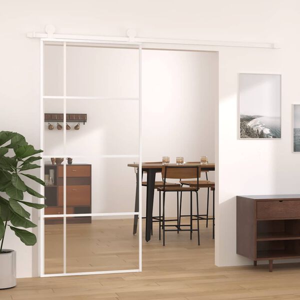 vidaXL Puerta corredera ESG vidrio y aluminio blanca 90x205 cm