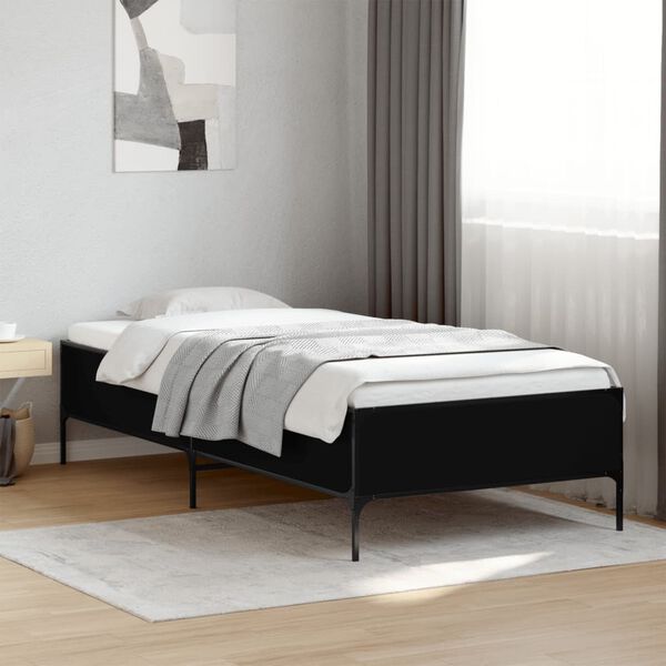 vidaXL Estructura de cama madera de ingenier&iacute;a y metal negra 90x190 cm