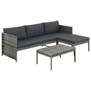 vidaXL Set de muebles de jard&iacute;n 3 pzas y cojines rat&aacute;n sint&eacute;tico gris