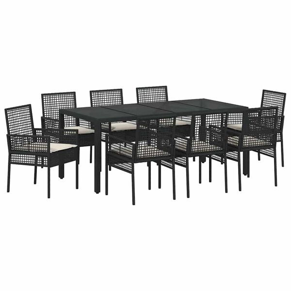 vidaXL Conjunto de Comedor de Jard&iacute;n 9 pcs Negro rat&aacute;n sint&eacute;tico