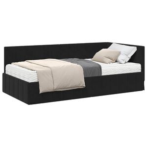 vidaXL Estructura de Cama Esquina con Colch&oacute;n 2 pcs Negro Terciopelo