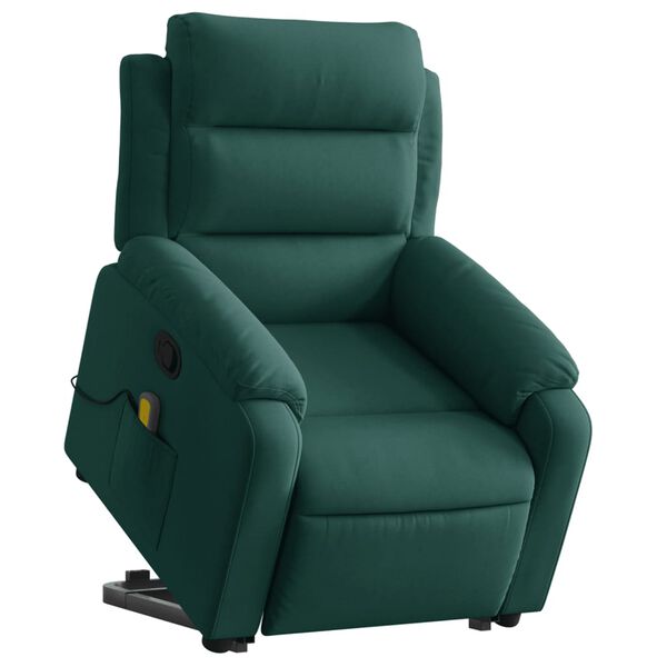 vidaXL Sillón reclinable de masaje elevable terciopelo verde oscuro
