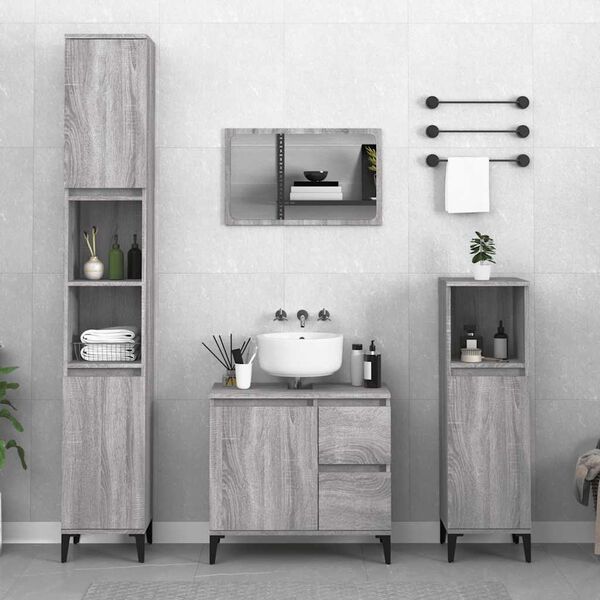 vidaXL Armario de ba&ntilde;o madera contrachapada gris Sonoma 65x33x60 cm