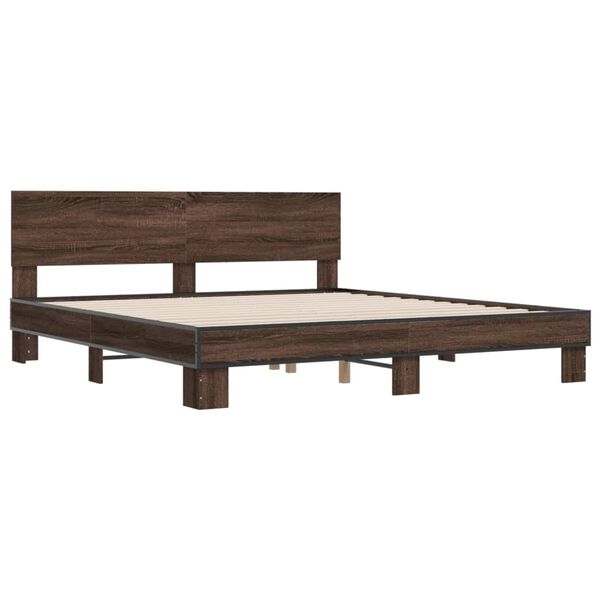 vidaXL Estructura cama madera ingenier&iacute;a metal marr&oacute;n roble 180x200 cm