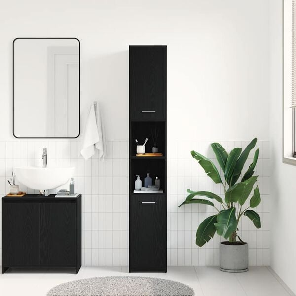 vidaXL Mueble de ba&ntilde;o de madera de roble negro 30x30x183,5 cm