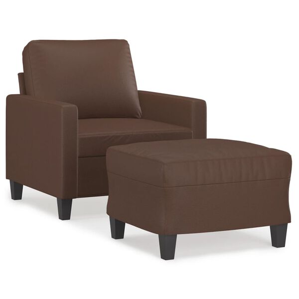 vidaXL Sill&oacute;n con taburete cuero sint&eacute;tico marr&oacute;n 60 cm