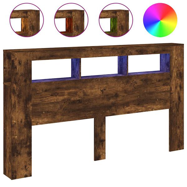 vidaXL Cabecero LED madera ingenier&iacute;a roble ahumado 180x18,5x103,5 cm