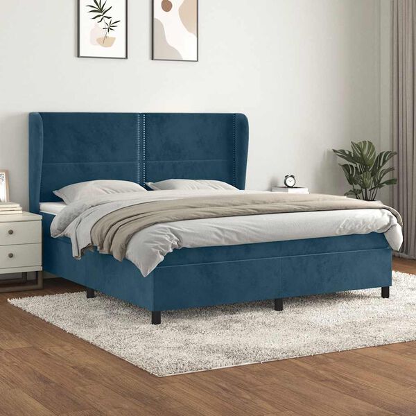 vidaXL Cama box spring con colch&oacute;n terciopelo azul oscuro 160x200 cm