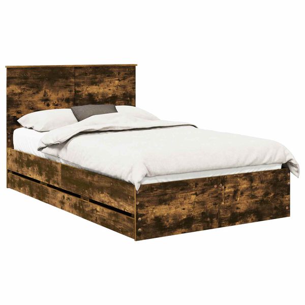vidaXL Estructura de cama Roble ahumado 135 x 190 cm Madera Ingenieril