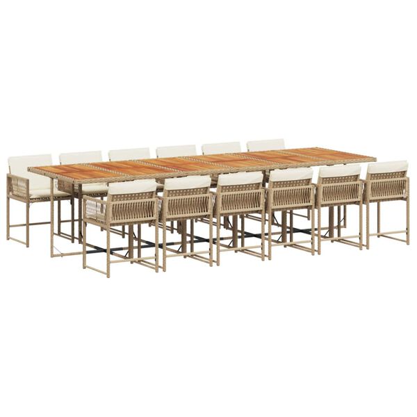 vidaXL Set comedor de jard&iacute;n con cojines 13 pzas rat&aacute;n sint&eacute;tico beige