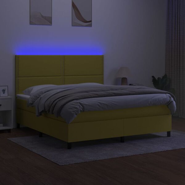 vidaXL Cama box spring colch&oacute;n y luces LED tela verde 180x200 cm