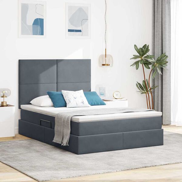 vidaXL Cama con almacenamiento y LED con LED Gris oscuro 140 x 190 cm