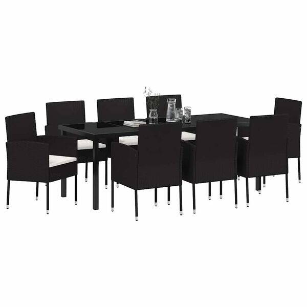 vidaXL Conjunto de Comedor de Jard&iacute;n 9 pcs Negro rat&aacute;n sint&eacute;tico