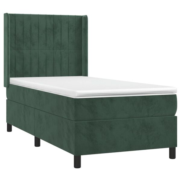 vidaXL Cama box spring con colch&oacute;n terciopelo verde oscuro 90x190 cm