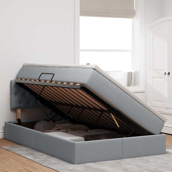 vidaXL Cama con almacenamiento y colch&oacute;n Gris Claro 120 x 190 cm