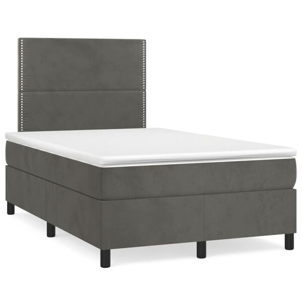 vidaXL Cama box spring colch&oacute;n y LED terciopelo gris oscuro 120x190 cm