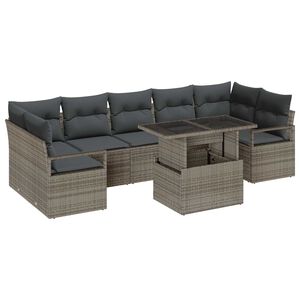 vidaXL Conjunto de sof&aacute; de jard&iacute;n 8 pcs Gris Polirat&aacute;n