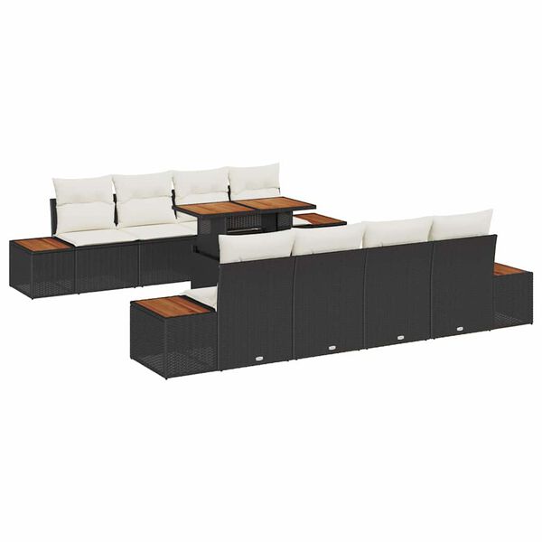vidaXL Conjunto de sof&aacute; de jard&iacute;n 9 pcs Negro Polirat&aacute;n
