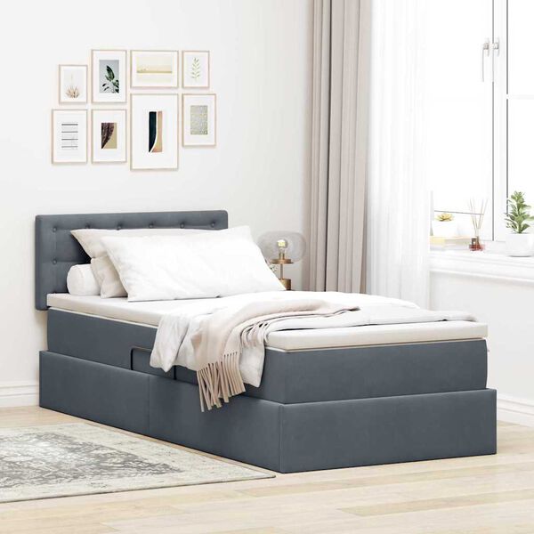 vidaXL Cama con almacenamiento Gris oscuro 90 x 190 cm Terciopelo