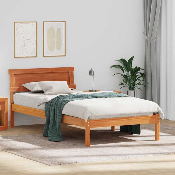 vidaXL Estructura de cama con cabecera Marr&oacute;n cera 90 x 190 cm