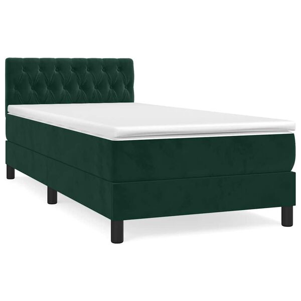 vidaXL Cama box spring con colch&oacute;n terciopelo verde oscuro 90x190 cm
