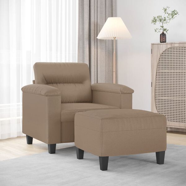 vidaXL Sill&oacute;n con taburete cuero sint&eacute;tico color capuchino 60 cm