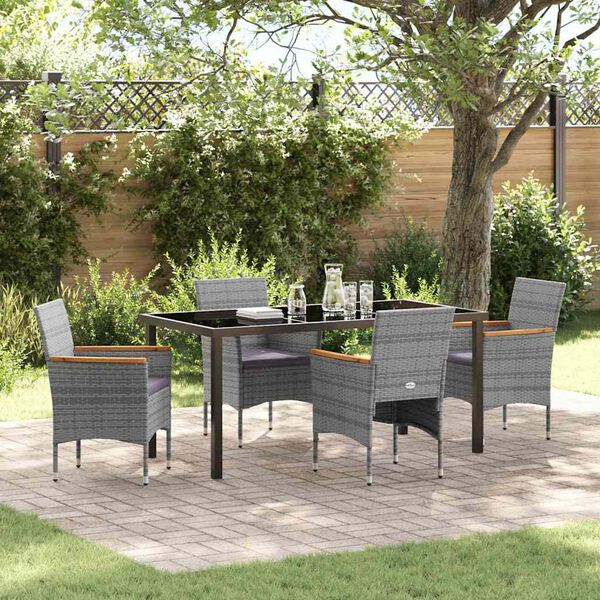 vidaXL Conjunto de Comedor de Jard&iacute;n 5 pcs Gris rat&aacute;n sint&eacute;tico