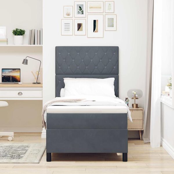 vidaXL Cama Box Spring LED Gris oscuro 90 x 200 cm Terciopelo