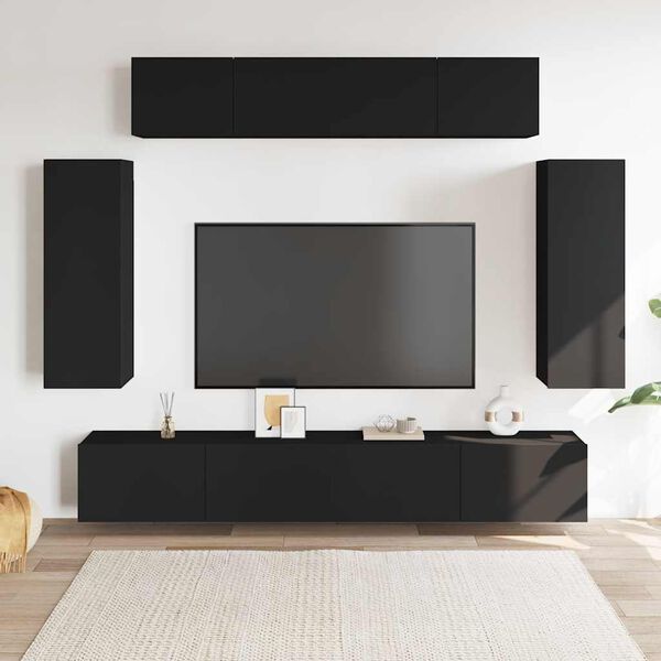 vidaXL Set de muebles de sal&oacute;n TV 6 piezas madera de ingenier&iacute;a negro
