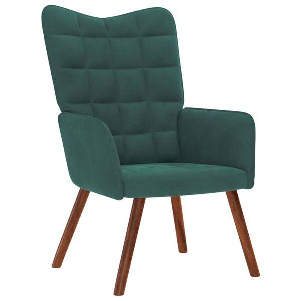vidaXL Sillón relajante con taburete de terciopelo verde oscuro