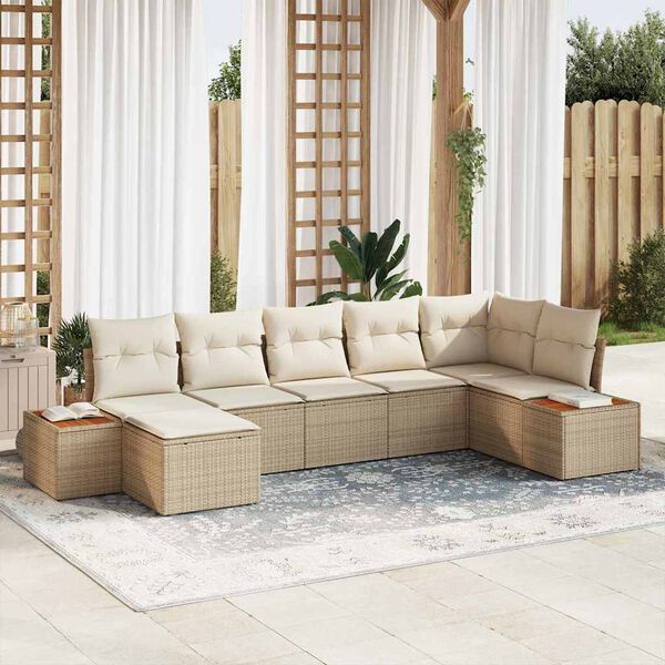 vidaXL Conjunto de sofá de jardín 7 pcs Beige ratán sintético