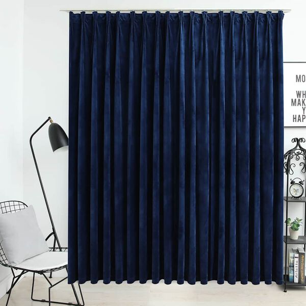 vidaXL Cortina opaca con ganchos terciopelo azul oscuro 290x245 cm