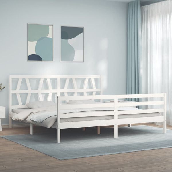 vidaXL Estructura cama de matrimonio con cabecero madera maciza blanco