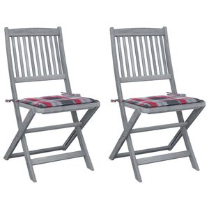 vidaXL Sillas de jard&iacute;n plegables 2 uds madera maciza acacia y cojines
