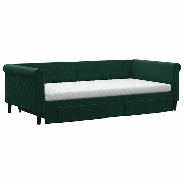 vidaXL Sof&aacute; cama nido con cajones terciopelo verde oscuro 100x200 cm