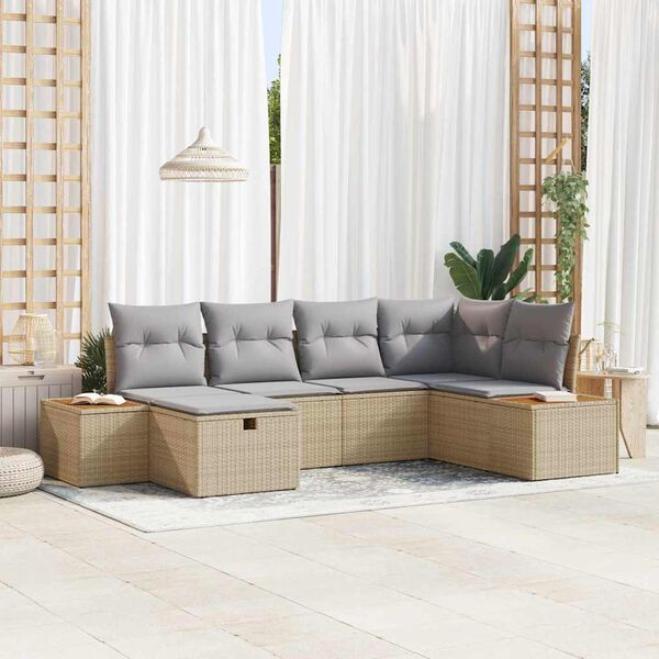 vidaXL Conjunto de sof&aacute; de jard&iacute;n 6 pcs Beige rat&aacute;n sint&eacute;tico