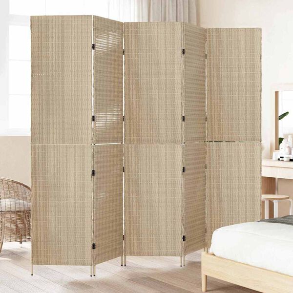 vidaXL Separador de habitaciones Beige 242 x 180 cm rat&aacute;n sint&eacute;tico