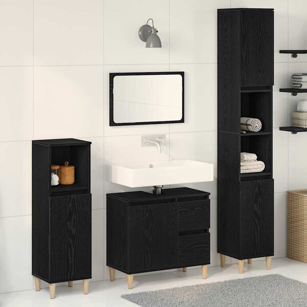 vidaXL Juego de muebles de ba&ntilde;o Montaje en la pared 3 pcs Roble Negro
